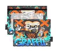 Nexawaveo Set di 2 astucci a tema graffiti Toast Dark per raccoglitori a 3 anelli, cerniera liscia con finestra in PVC trasparente, astuccio per articoli scolastici