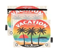 Nexawaveo Set di 2 astucci circolari con vista sul palmo delle vacanze, per raccoglitori a 3 anelli, cerniera liscia con finestra in PVC trasparente, per forniture scolastiche