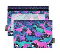 Nexawaveo Set di 2 astucci colorati con dinosauri nella notte buia per raccoglitori a 3 anelli, cerniera liscia con finestra in PVC trasparente, astuccio per forniture scolastiche