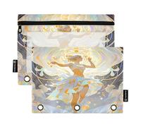 Nexawaveo Set di 2 astucci in stile Art Nouveau Girl pastello per raccoglitori a 3 anelli, cerniera liscia con finestra in PVC trasparente, astuccio per articoli scolastici