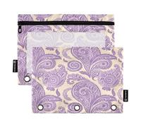 Nexawaveo Set di 2 astucci morbidi con motivo cachemire viola, per raccoglitori a 3 anelli, cerniera liscia con finestra in PVC trasparente, astuccio per cancelleria scolastica