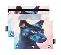 Nexawaveo Set di 2 astucci morbidi con motivo cane nero, per raccoglitori a 3 anelli, cerniera liscia, con finestra in PVC trasparente, astuccio per cancelleria scolastica