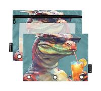 Nexawaveo Set di 2 astucci per matite a 3 anelli, con cerniera liscia e finestra in PVC trasparente, per materiale scolastico, motivo: dinosauri