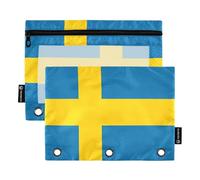 Nexawaveo Set di 2 astucci per matite con bandiera della Svezia, per raccoglitori a 3 anelli, cerniera liscia con finestra in PVC trasparente, per forniture scolastiche