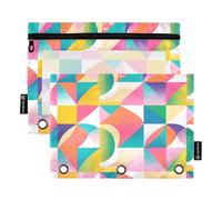 Nexawaveo Set di 2 astucci per matite con forme astratte multicolore per raccoglitori a 3 anelli, cerniera liscia con finestra in PVC trasparente, astuccio per forniture scolastiche