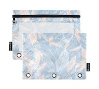 Nexawaveo Set di 2 astucci per matite con motivo a foglie delicate azzurre per raccoglitori a 3 anelli, cerniera liscia con finestra in PVC trasparente, astuccio per forniture scolastiche