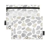 Nexawaveo Set di 2 astucci per matite con motivo astratto Blob bianco, per raccoglitori a 3 anelli, cerniera liscia, con finestra in PVC trasparente, per forniture scolastiche