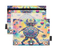 Nexawaveo Set di 2 astucci Steampunk con figure cosmiche, per raccoglitori a 3 anelli, cerniera liscia, con finestra in PVC trasparente, astuccio per articoli scolastici