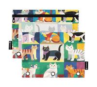 Nexawaveo Style Cats on Color - Set di 2 astucci per raccoglitori a 3 anelli, cerniera liscia con finestra in PVC trasparente, astuccio per cancelleria scolastica