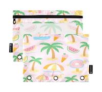 Nexawaveo Summer Vibes - Set di 2 astucci per raccoglitori a 3 anelli, cerniera liscia, con finestra in PVC trasparente, per articoli scolastici