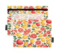 Nexawaveo Vivid Citrus Blend Pattern Light 2Pack Pencil Pouch Set per 3 raccoglitori ad anelli, cerniera liscia con finestra in PVC trasparente astuccio per forniture scolastiche