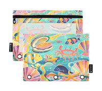 Nexawaveo Vivid Ocean World, set di 2 astucci multicolore per raccoglitori a 3 anelli, cerniera liscia, con finestra in PVC trasparente, astuccio per articoli scolastici