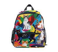 Nexawaveo Zaini colorati per bambini in età prescolare con etichetta nome per ragazzi e ragazze, Retro Art Cat Colore, Medium, Zaini Daypack