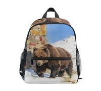 Nexawaveo Zaini prescolari per bambini Zaino per bambini, Orso sulla neve | Borsa per libri per asilo nido con targhetta per il nome