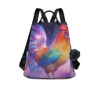 Nexawaveo Zaino da donna, alla moda, antifurto, borsa da viaggio per escursionismo e campeggio, Gallo arcobaleno cosmico
