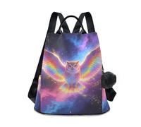 Nexawaveo Zaino da donna, alla moda, antifurto, borsa da viaggio per escursionismo e campeggio, Gufo arcobaleno cosmico
