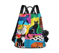 Nexawaveo Zaino da donna, alla moda, antifurto, borsa da viaggio per escursionismo e campeggio, Retro Art Cat colore-1