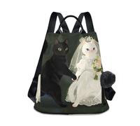 Nexawaveo Zaino da donna antifurto con tasca posteriore con cerniera, Coppia Gatto Retro Verde, Medium, Zaino da viaggio antifurto