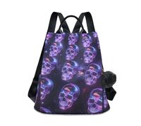 Nexawaveo Zaino da donna antifurto con tasca posteriore con cerniera, Teschio Cosmico Neon, Medium, Zaino da viaggio antifurto