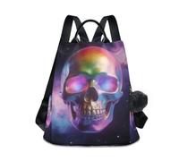 Nexawaveo Zaino da donna antifurto da viaggio, Arte fantasy teschio arcobaleno cosmico