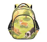 Nexawaveo Zaino per bambini con cani che fanno yoga per scuola, viaggi | Zaini elementari per asilo da 17 pollici con striscia riflettente per ragazzi e ragazze