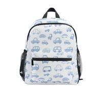 Nexawaveo Zaino per bambini con targhetta per nome, per bambini e bambine, Doodle Cars Bianco, M