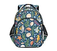 Nexawaveo Zaino per bambini da 17 pollici per scuola, viaggi, escursionismo, simpatici animali marini, blu navy, asilo elementare, zaini con striscia riflettente