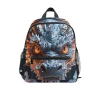 Nexawaveo Zaino per bambini in età prescolare con etichetta per il nome, per ragazzi e ragazze, Drago d'argento con fiamma, Small, Zaini Daypack