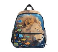 Nexawaveo Zaino per bambini in età prescolare con etichetta per il nome, per ragazzi e ragazze, Leone Blu Oceano, Medium, Zaini Daypack