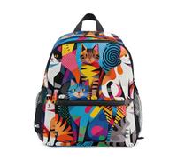 Nexawaveo Zaino per bambini in età prescolare con etichetta per il nome, per ragazzi e ragazze, Retro Art Cat colorato, Small, Zaini Daypack