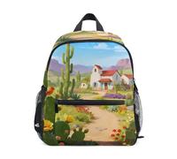 Nexawaveo Zaino per bambini in età prescolare con etichetta per il nome, per ragazzi e ragazze, Scena Della Casa Del Deserto, Medium, Zaini Daypack