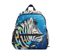 Nexawaveo Zaino per bambini in età prescolare con etichetta per il nome, per ragazzi e ragazze, Zebra Blu Oceano, Small, Zaini Daypack