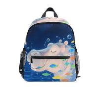 Nexawaveo Zaino per bambini in età prescolare con targhetta per il nome, per ragazzi e ragazze, Ippopotamo Blu oceano-1, Medium, Zaini Daypack