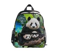 Nexawaveo Zaino per bambini in età prescolare con targhetta per il nome, per ragazzi e ragazze, Panda carino nella giungla, Medium, Zaini Daypack