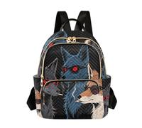 Nexawaveo Zaino trapuntato da donna, borsa da viaggio per computer portatile da 14 pollici, leggero, da lavoro, con maiali freddi, nero, Cool Wolves Volpe Nero, Medium, Zaini