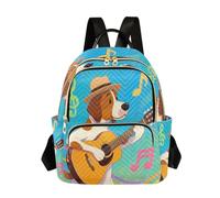 Nexawaveo Zaino trapuntato da donna, borsa da viaggio per computer portatile da 14 pollici, leggero, da lavoro, con maiali freddi, nero, Cane Chitarra Cartoon, Small