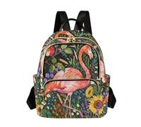 Nexawaveo Zaino trapuntato da donna, borsa da viaggio per computer portatile da 14 pollici, leggero, da lavoro, con fenicottero e fiori, Fenicottero tra i fiori, Small, Zaini