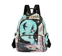 Nexawaveo Zaino trapuntato da donna, borsa per computer portatile da 14 pollici, leggera, da lavoro, con candela da sogno, colore nero, Fantasy Birds Night-1, Medium, Zaini