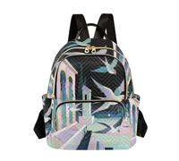 Nexawaveo Zaino trapuntato da donna, borsa per computer portatile da 14 pollici, leggera, da lavoro, con candela da sogno, colore nero, Fantasy Birds Notte, Small, Zaini