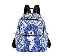 Nexawaveo Zaino trapuntato da donna, con gatti carini che guidano lo zaino per computer portatile da 14 pollici, Ritratto Doodle Blu, Medium, Zaini
