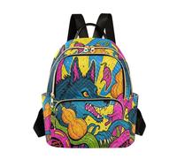 Nexawaveo Zaino trapuntato per le donne da portare a mano 14 pollici borsa per computer portatile leggero zaino da lavoro zaino psichedelico pecore zucche, Zucche di lupo psichedeliche, Small, Zaini