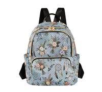 Nexawaveo Zaino trapuntato per le donne da portare a mano da 14 pollici borsa per computer portatile leggero zaino da lavoro infradito carino colorato, Grigio Blu Acquerello Floreale, Small, Zaini