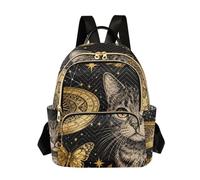 Nexawaveo Zaino trapuntato per le donne da portare a mano da 14 pollici borsa per computer portatile leggero zaino da lavoro carino mucche pois colorati, Farfalla con gatto scuro dorato, Medium, Zaini