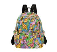 Nexawaveo Zaino trapuntato per le donne da portare a mano da 14 pollici borsa per computer portatile leggero zaino da lavoro collage farfalla colorato, Giraffe colorate, Medium, Zaini