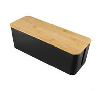 Nexbrill Scatola organizer per cavi, con coperchio in legno, grande contenitore in plastica per gestione dei cavi elettrici, per ciabatte, prese e adattatori, design ventilato per dissipazione del