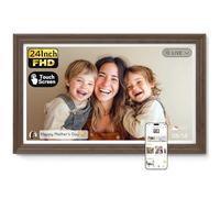 NexFoto Grande cornice digitale touch screen da 24 pollici, cornice elettronica WiFi 64 GB, aggiungere foto da Google foto, caricare foto/video tramite app/USB, regali per Natale/mamma/nonni, noce