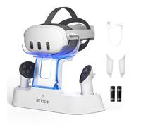 NexiGo Charging Dock potenziato con Luce a LED [On/off] per Oculus Quest 3, [Supporto per Elite Strap con Batteria], Supporto per Mostra Headset e Controller, Batterie Ricaricabili