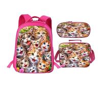 Neximag Set di 3 zaini con gatti per ragazze e bambine, con grazioso gattino, con astuccio portapranzo, grande capacità, per la scuola elementare e media