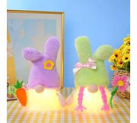 Nexoria 2 pezzi decorazione pasquale a forma di gnomo con luce a LED, decorazione pasquale con gnomo di peluche, statuette con luci a LED, decorazione primaverile, coniglietto con carote, decorazione