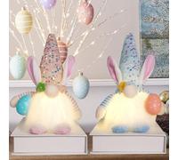 Nexoria 2 pezzi decorazione pasquale a forma di gnomo con luce LED, decorazione pasquale con gnomo illuminato in peluche, statuette con luci a LED, decorazione primaverile, coniglietto con carote